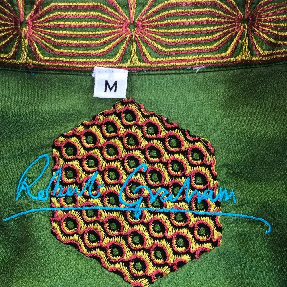 Robert Graham Shirt Mens Medium Bue Stripes Textured Woven Southwest Long Sleeve